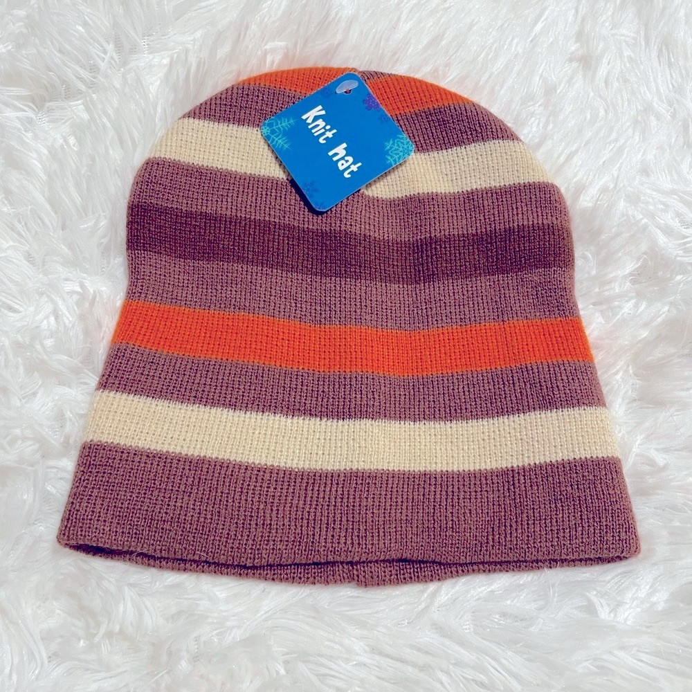 Brown and Orange knit beanie fold over basic hat NWT